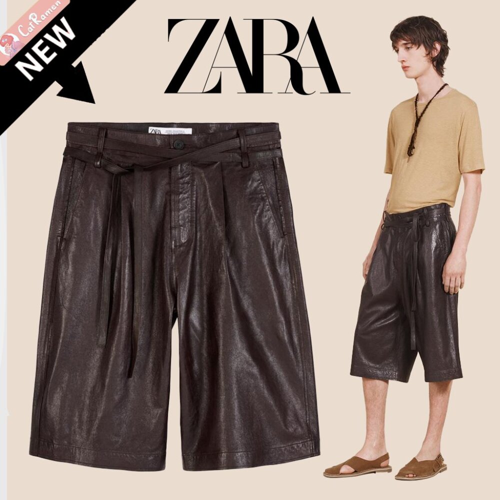 Zara Leather Shorts LIMITED EDITION *RARE* - Nappa Size 30 Pleated with Belt NWT
